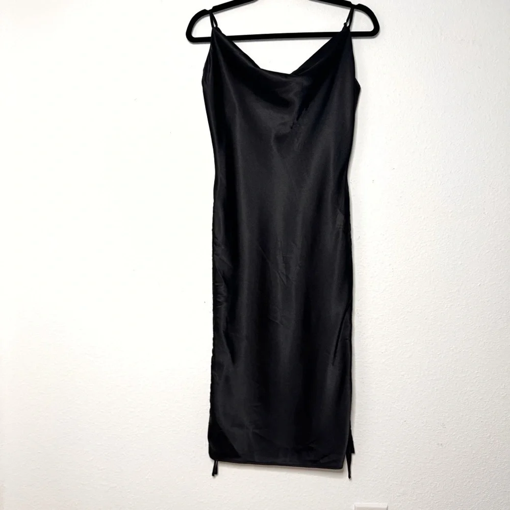 Francesca’s black satin slip mini and midi dress size medium NWT $48